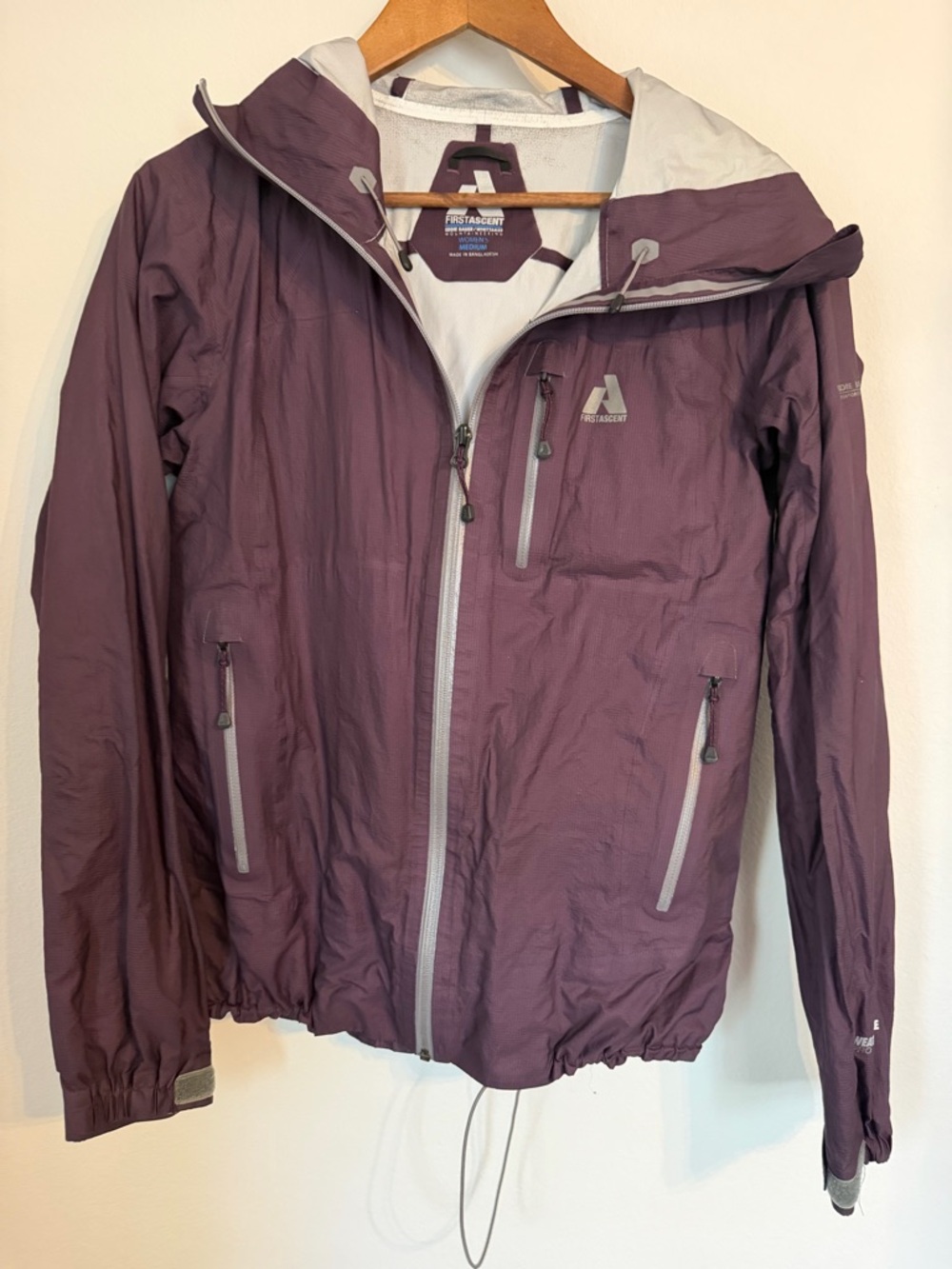 Eddie Bauer Plum Hooded Rain Jacket with Gray Trim